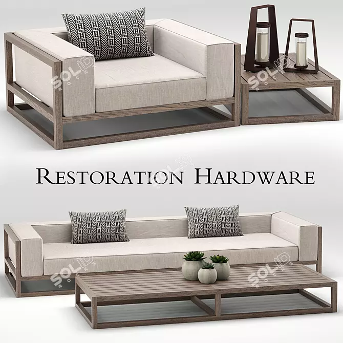 Luxury Teak Sofa: Restoration Hardware Aviara 3D model image 1