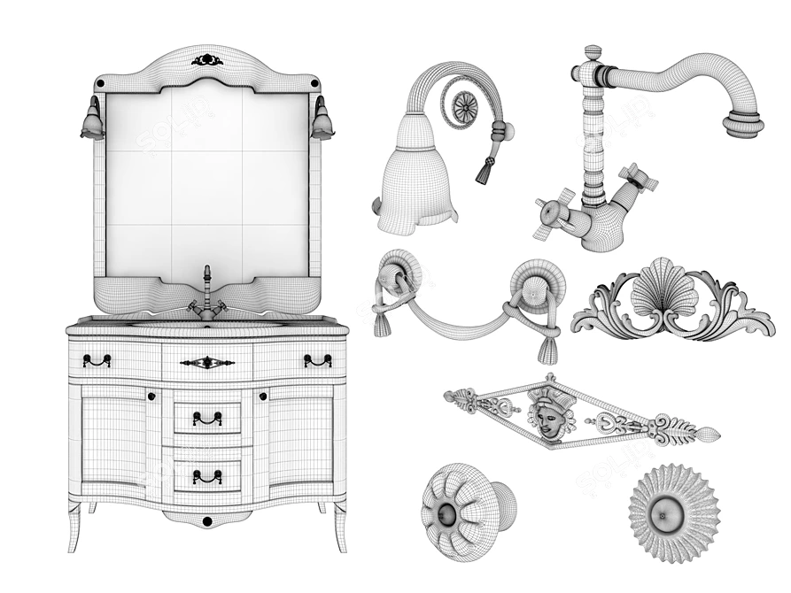 Elegant Palladio Bathroom Set 3D model image 2