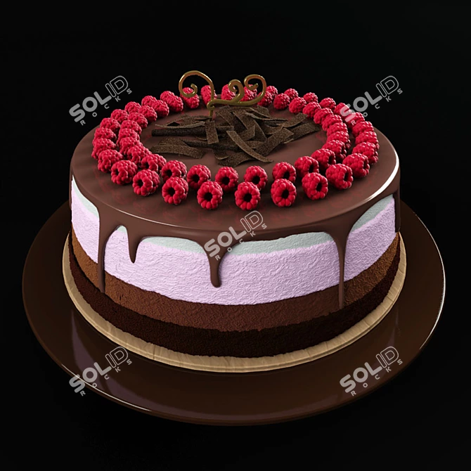 Decadent Raspberry Chocolate Cake 3D model image 1