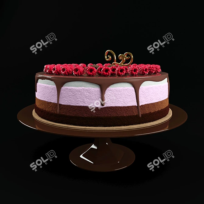 Decadent Raspberry Chocolate Cake 3D model image 2