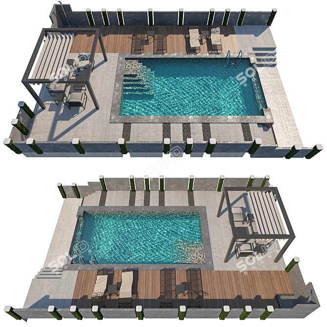 Outdoor Oasis: Gazebo, Pool & Sofa 3D model image 2