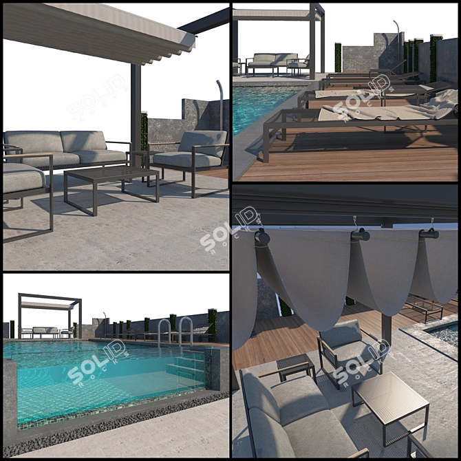 Outdoor Oasis: Gazebo, Pool & Sofa 3D model image 3
