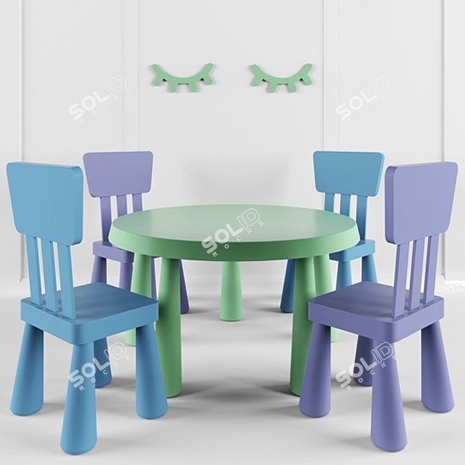 Ikea Kids Chair & Table Set 3D model image 1