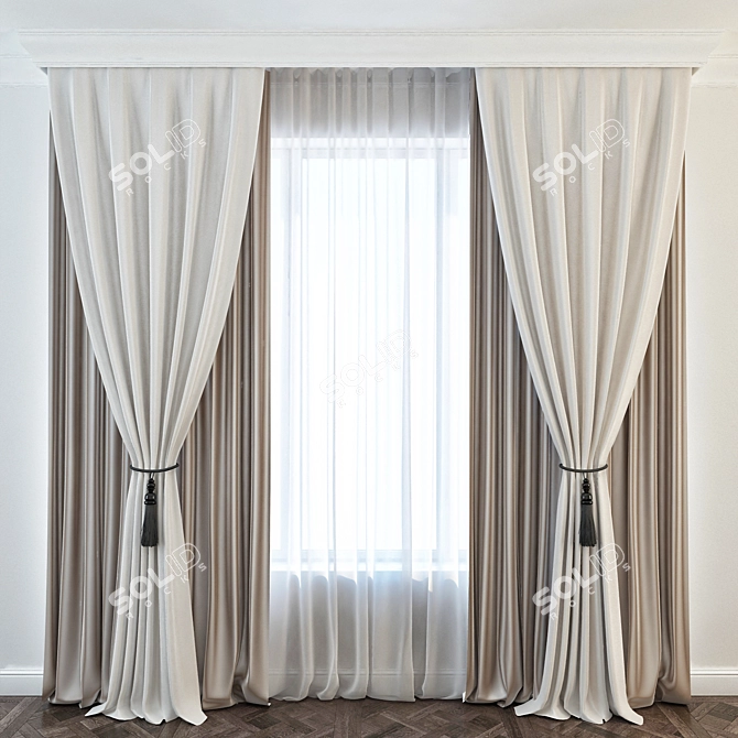 Elegant Drapery Curtains 3D model image 1