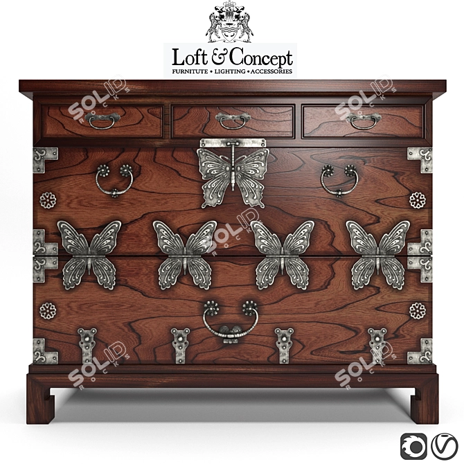 Butterfly Chinoiserie Chest of Drawers 3D model image 1