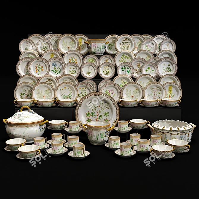 Elegant Porcelain Tableware Set 3D model image 1