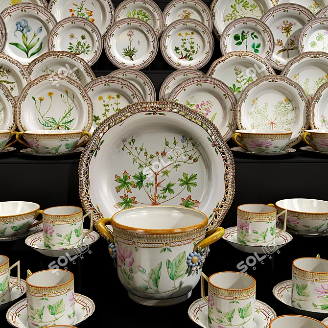 Elegant Porcelain Tableware Set 3D model image 2