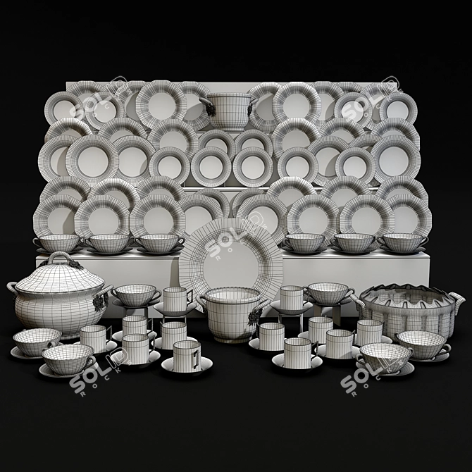 Elegant Porcelain Tableware Set 3D model image 3