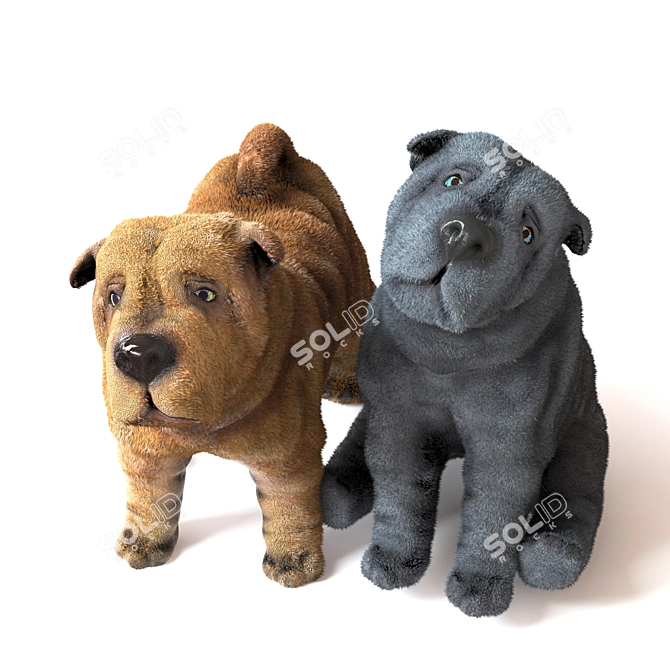 Cute Sharpei Puppies for Home Decor 3D model image 1