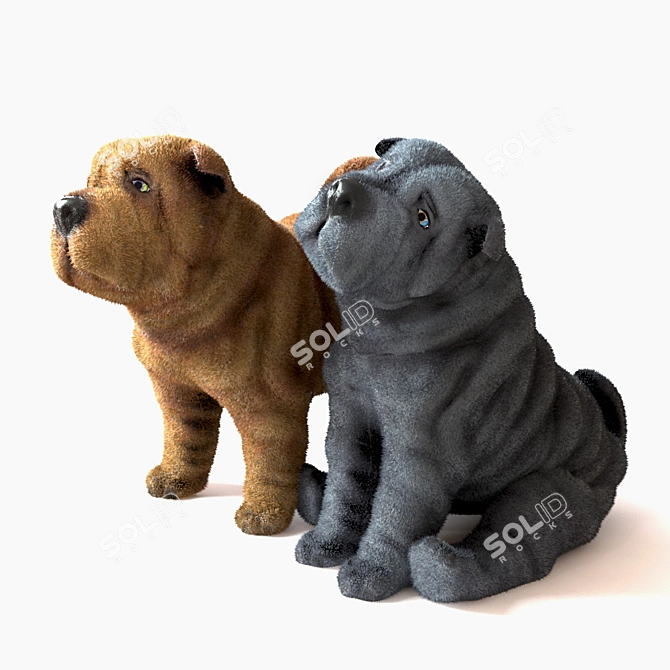 Cute Sharpei Puppies for Home Decor 3D model image 2
