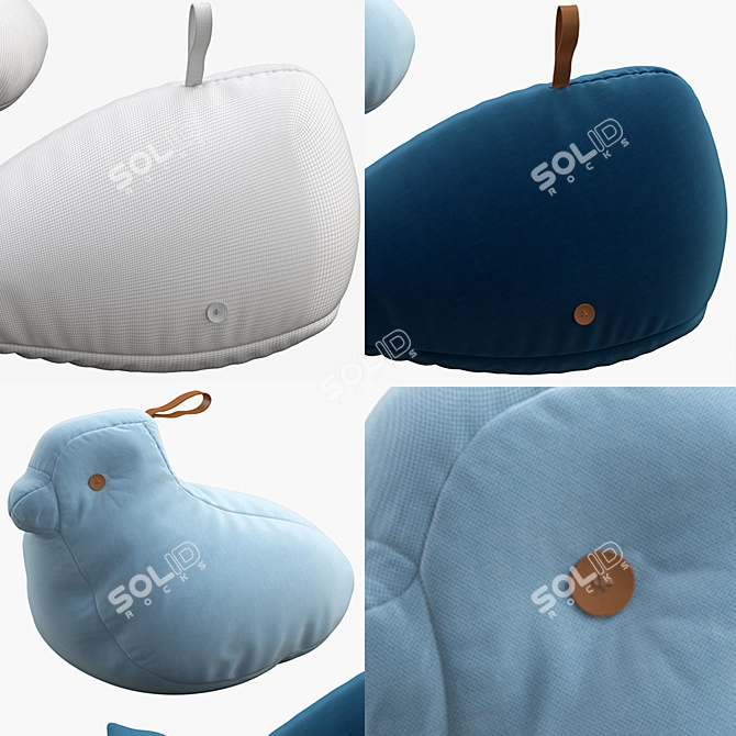 "Whimsical Bird and Wal Kids' Bean Bags 3D model image 3