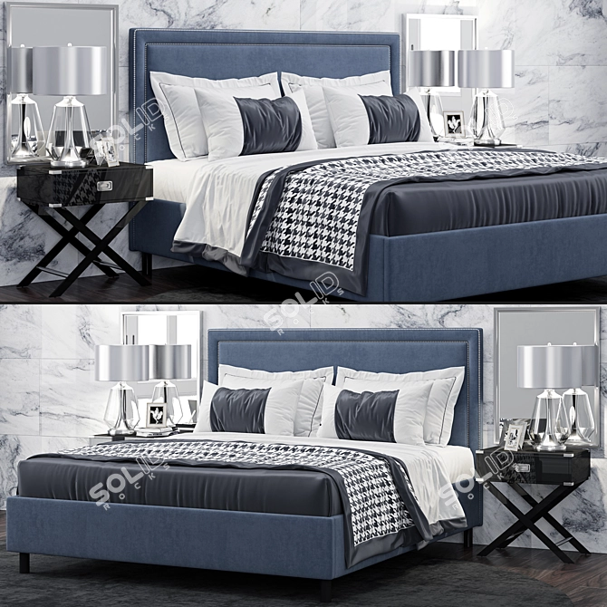 Navy Velvet Tufted Queen Bed by TOV Furniture 3D model image 1