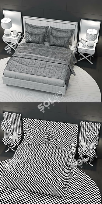 Navy Velvet Tufted Queen Bed by TOV Furniture 3D model image 3