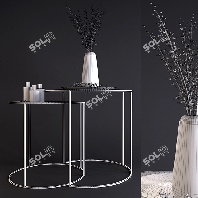 Rustic Rh Tables with Yellow Flowers 3D model image 3