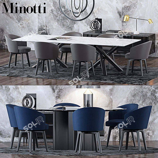 Elegant Minotti Furniture Set: Amelie Chair, Lou & Van Dyck Tables, Halo Chandelier, Demeter & Atollo L 3D model image 1