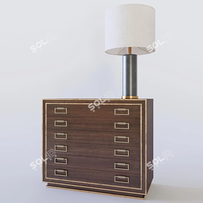 Vintage Style Benedict Map Chest & Cliff Table Lamp 3D model image 1