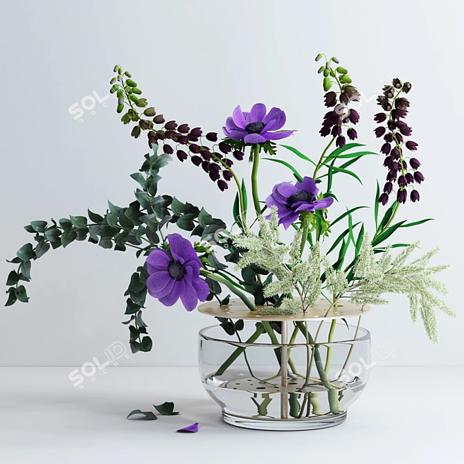 Elegant Ikebana Vase Bouquet 3D model image 1