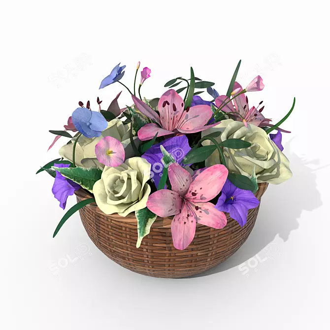 Elegant Floral Basket 3D model image 1