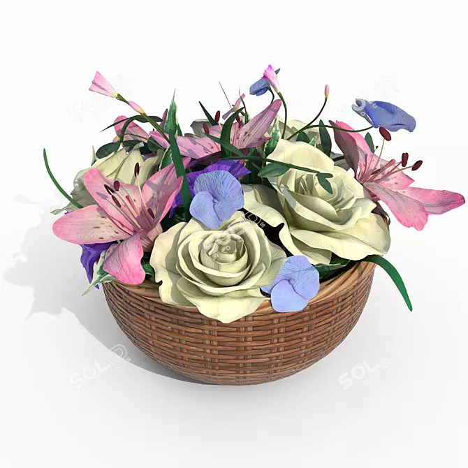 Elegant Floral Basket 3D model image 2