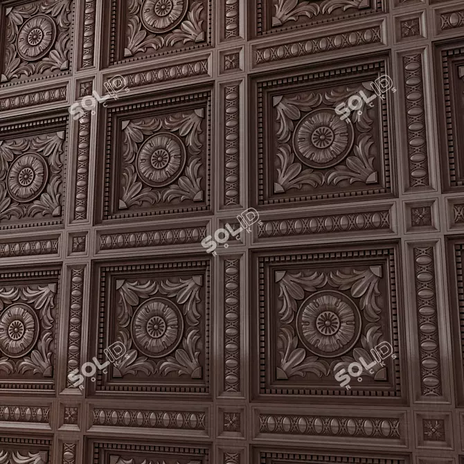 Title: Seamless Wooden Coffered Ceiling 3D model image 2