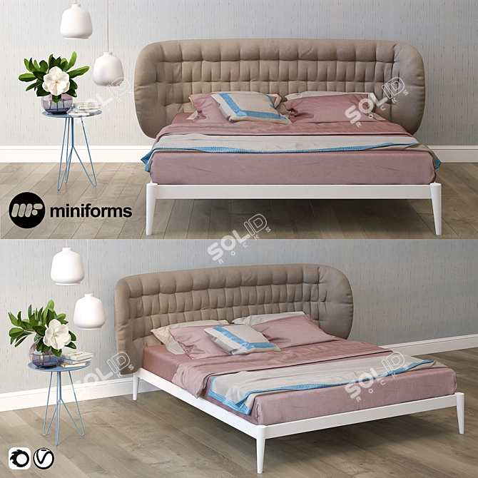 Elegant Shiko Capitonne Bed by Miniforms 3D model image 1