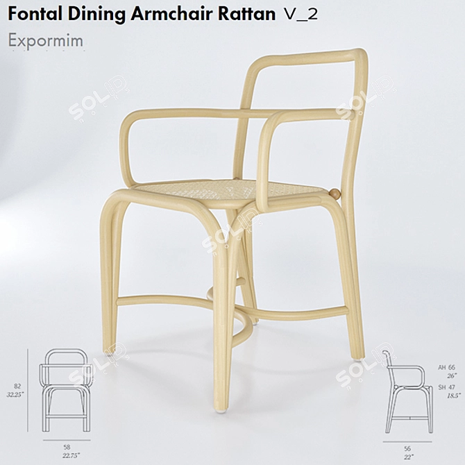 Fontal Rattan Dining Armchair 3D model image 1