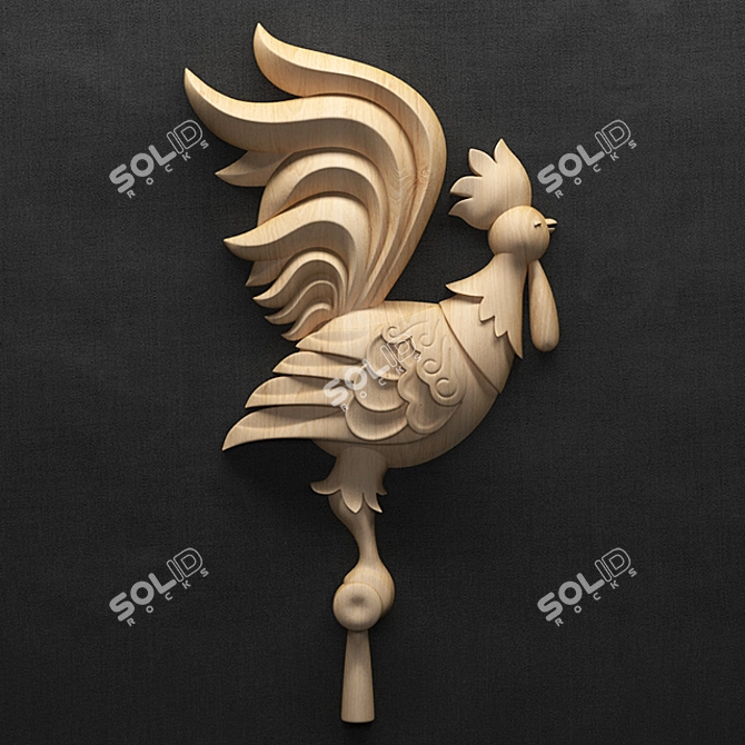 Carved Cockerel Decor: Rustic Kitchen Perfection 3D model image 1