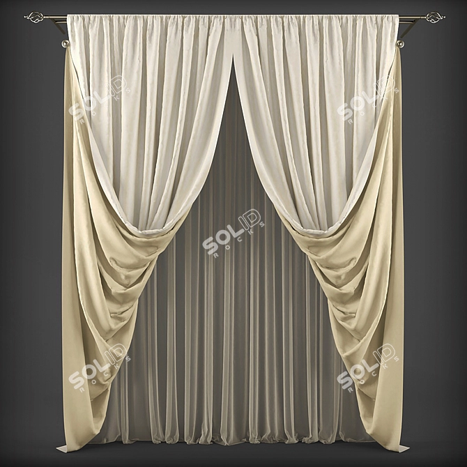 Elegant Classic Style Curtains 3D model image 1