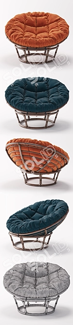 Rattan Papasan Chair & Mamasan Sofa Set 3D model image 2