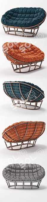 Rattan Papasan Chair & Mamasan Sofa Set 3D model image 3