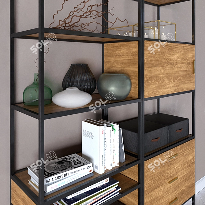 Slim Iron-Framed Walnut Bookcase 3D model image 2