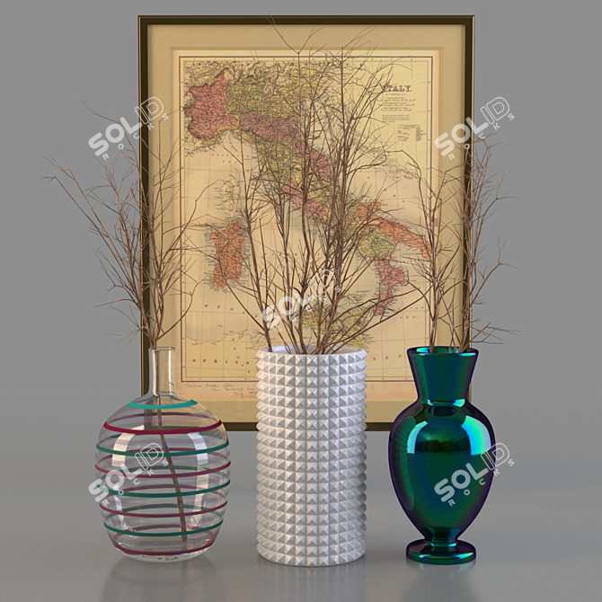 Elegant Vase Trio with Map 3D model image 1