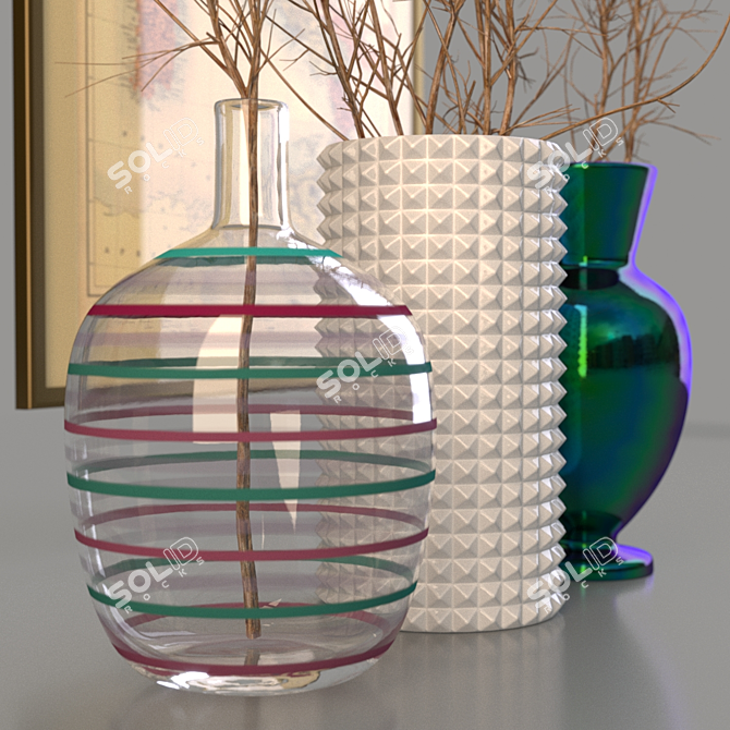 Elegant Vase Trio with Map 3D model image 3