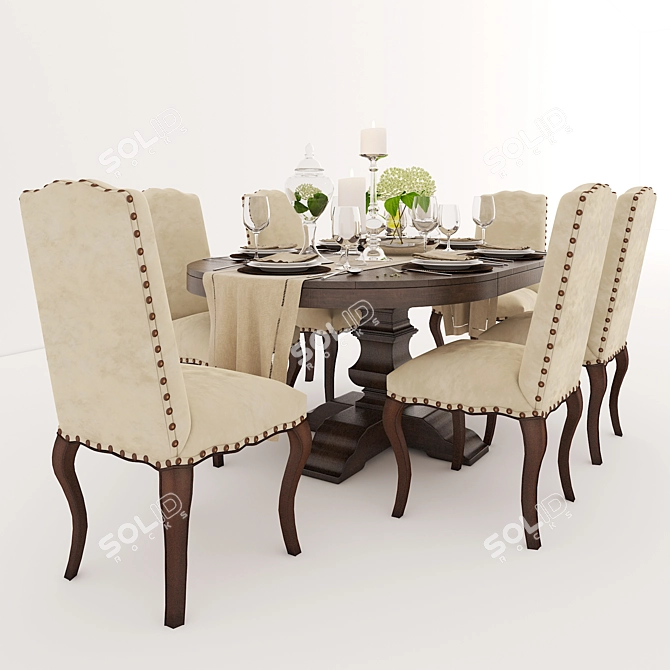 Pottery Barn Dining Set: Elegant and Functional 3D model image 1