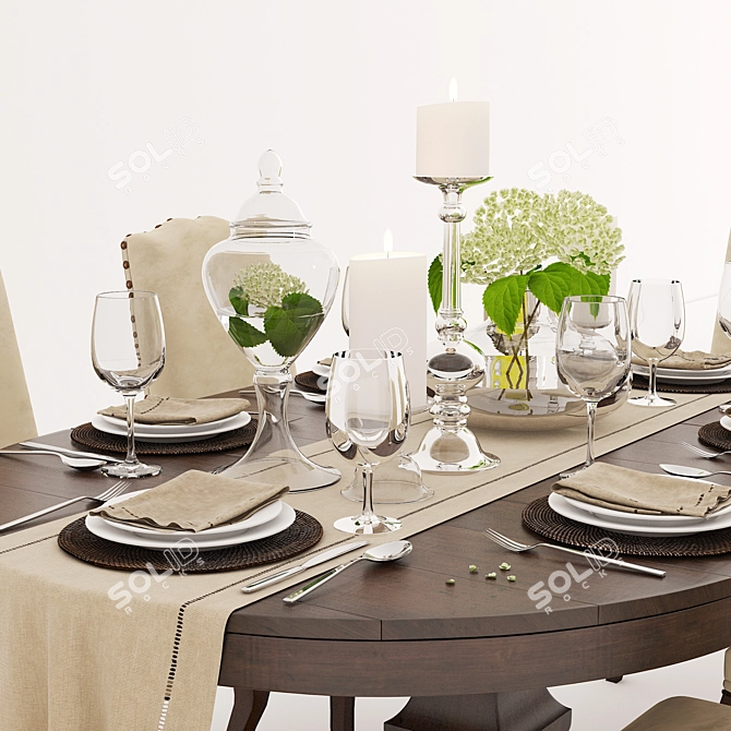 Pottery Barn Dining Set: Elegant and Functional 3D model image 2