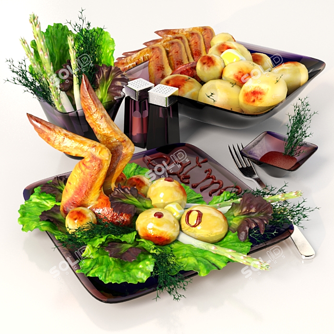 Delicious Chicken and Potato Set 3D model image 1