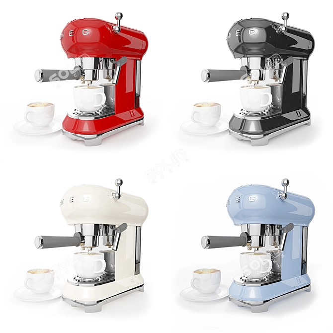 Retro-inspired Smeg Espresso Machine 3D model image 2