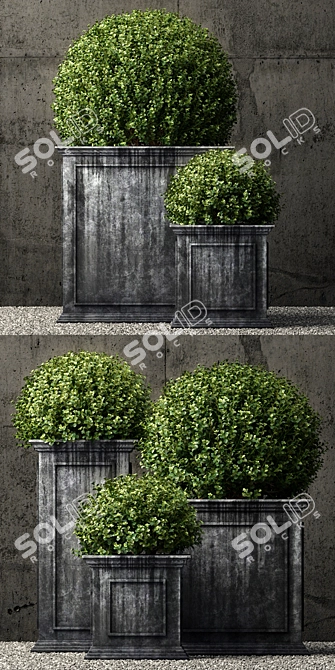 Elegant Zinc Framed Panel Planters 3D model image 2