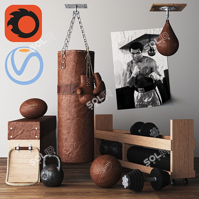 Ultimate Home Gym Kit: Punching Bag, Weights, Dumbbells, and More! 3D model image 1