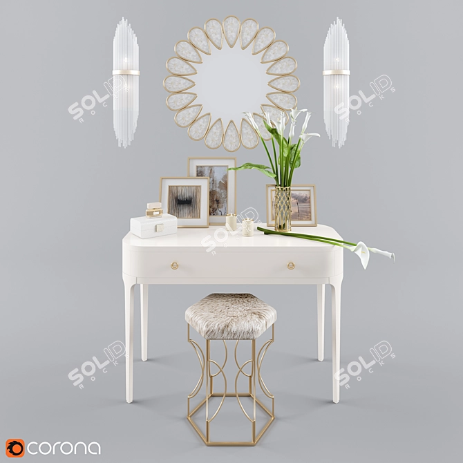 Elegant Decor Set: Ottoman, Console, Mirror & Wall Light 3D model image 1