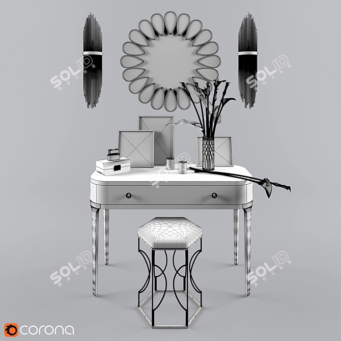 Elegant Decor Set: Ottoman, Console, Mirror & Wall Light 3D model image 2