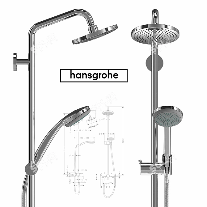 Hansgrohe 1jet Showerpipe: Elegant Design, Superior Quality 3D model image 1