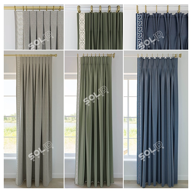 Elegant Trimmed Curtain Set 3D model image 1