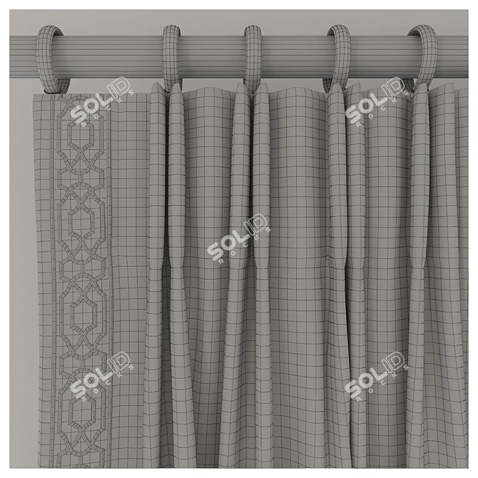 Elegant Trimmed Curtain Set 3D model image 2