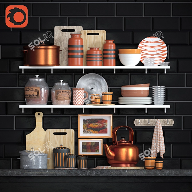 Elegant Copper Kitchen Set 3D model image 1