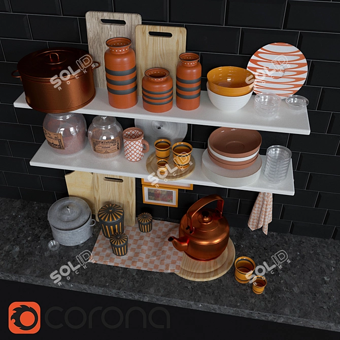 Elegant Copper Kitchen Set 3D model image 3