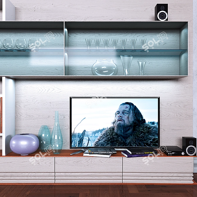 Versatile Storage System with Books, TV, and Vase 3D model image 2