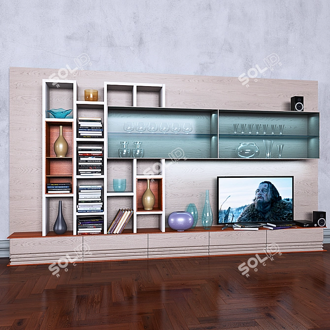 Versatile Storage System with Books, TV, and Vase 3D model image 3