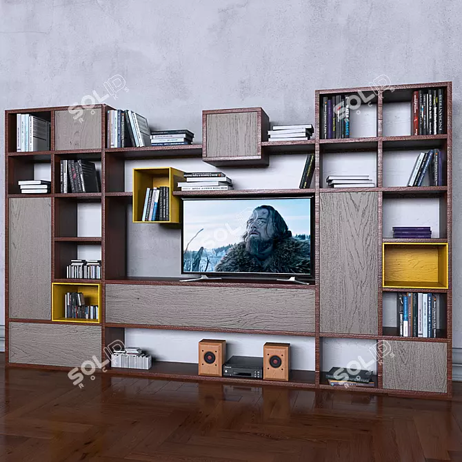 Versatile Storage System with Books, TV, and Vase 3D model image 1
