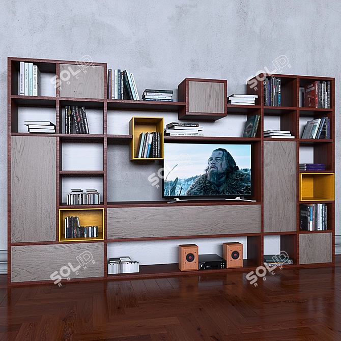 Versatile Storage System with Books, TV, and Vase 3D model image 2